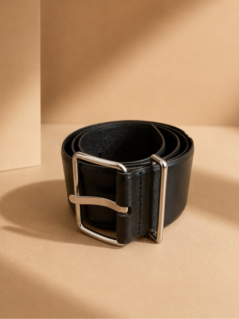 Banana Republic Black Leather Belt with Silver Buckle